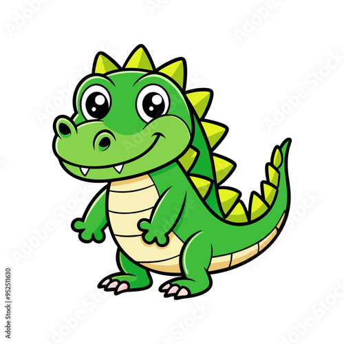 Download Vector Line Art Of A Cute Crocodile On White Background Svg File For Design.