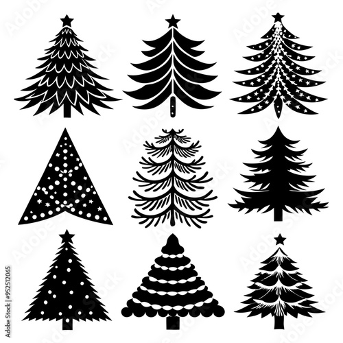 Download Set Of Christmas Trees Icons Vector Illustration Silhouette Svg File For Design.