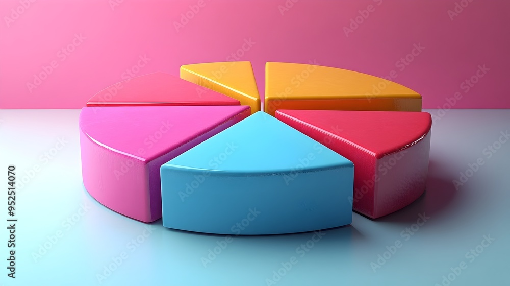 Obraz premium Vibrant 3D Pie Chart - Brightly Colored Data Representation for Business Analysis