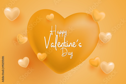 happy valentines day vector template illustration with heart love 3d icon