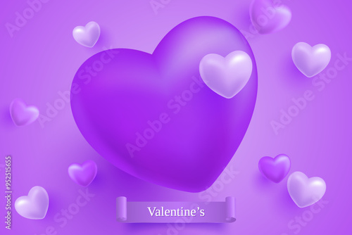 happy valentines day vector template illustration with heart love 3d icon