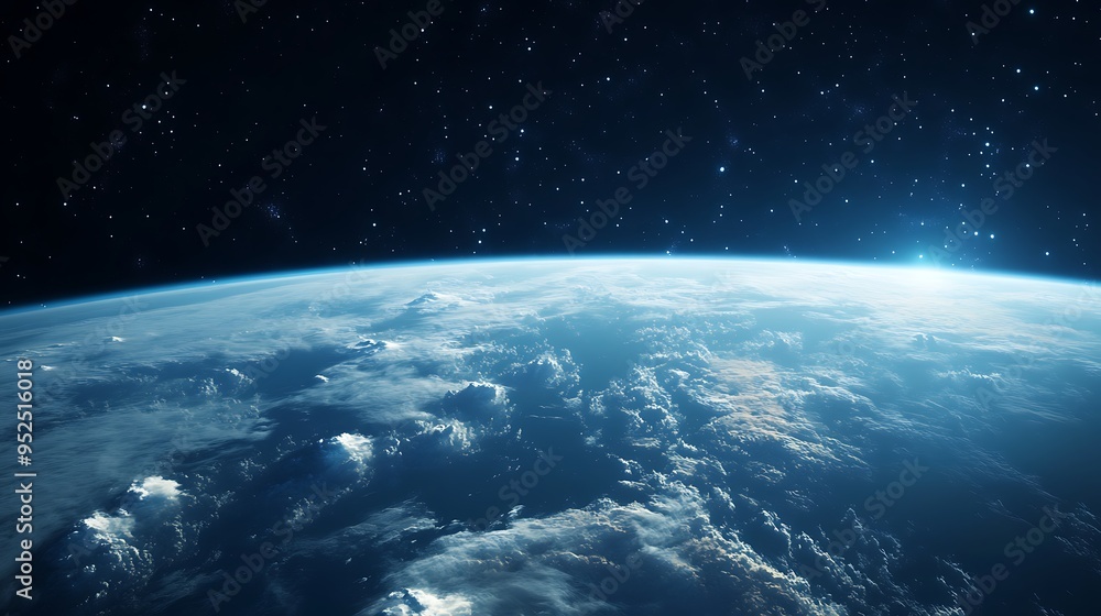 Obraz premium Mesmerizing Earth View from Low Orbit with Detailed Cloud Formations and Glowing Atmosphere Against Dark Space Background