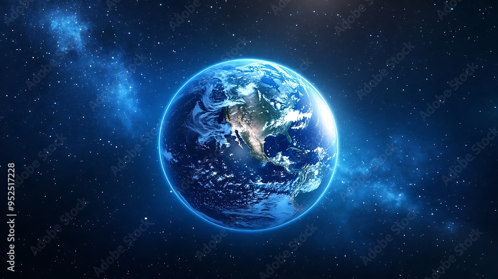 Fototapeta premium Brilliant Earth: Illuminated Continents and Starry Skies