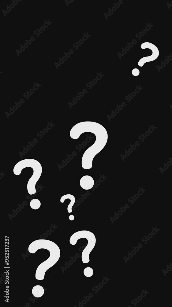 Question mark animated on black background, vertical 4k. Question mark animated on black background, vertical 4k.