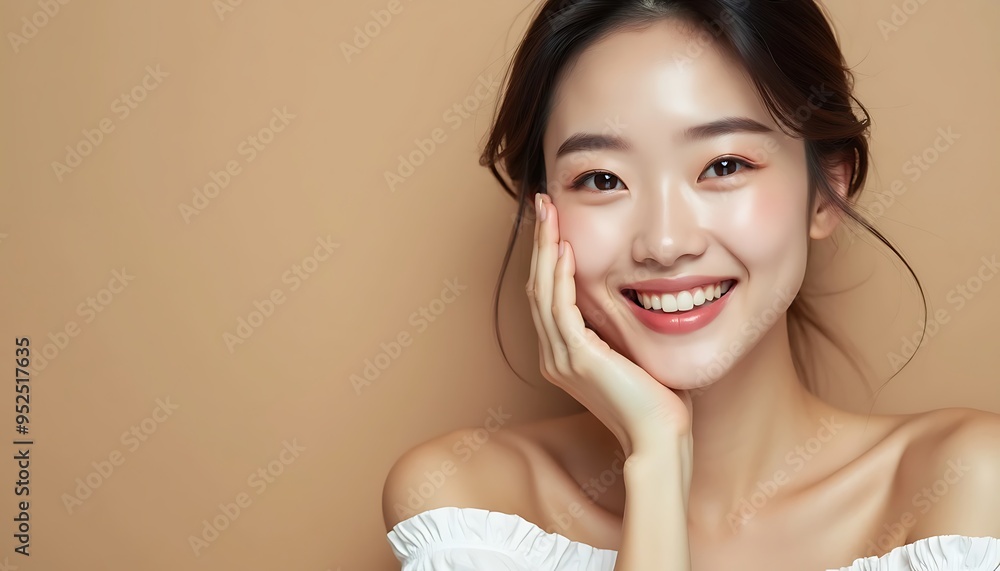 Beauty portrait of a model Japanese woman with beautiful white skin through skin care Beauty portrait of a model Japanese woman with beautiful white skin through skin care