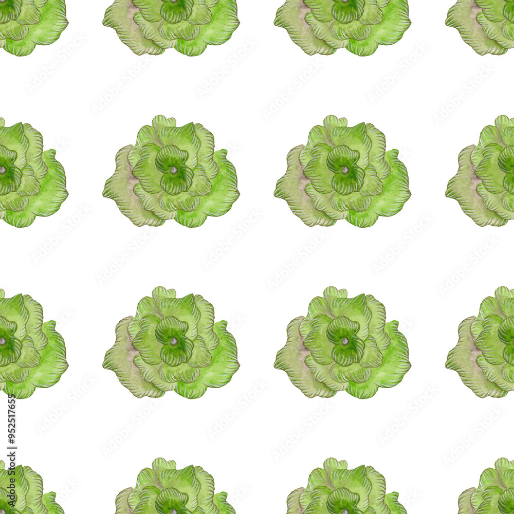 Fototapeta premium Green flower. Garden watercolor bud. Seamless pattern for your design