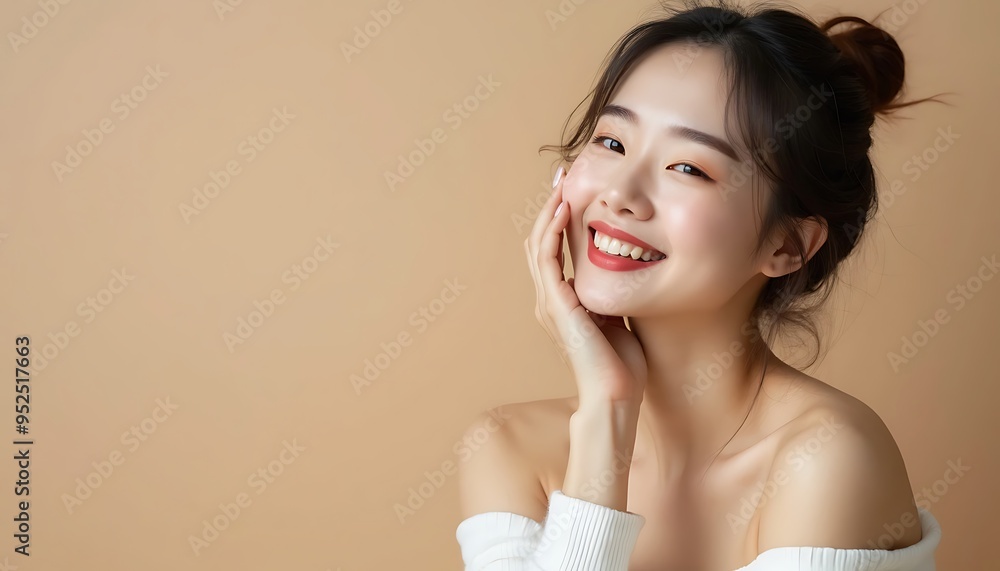 Beauty portrait of a model Japanese woman with beautiful white skin through skin care Beauty portrait of a model Japanese woman with beautiful white skin through skin care