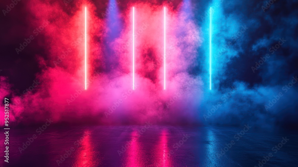 Neon Lights Illuminating a Smoky Surface Neon Lights Illuminating a Smoky Surface