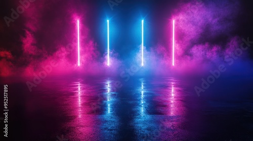 Wallpaper Mural Neon Lights Reflecting in Water with Smoke Torontodigital.ca