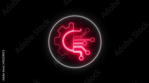Wallpaper Mural Processor with artificial intelligence AI with Glowing neon gears icon on black background.technology CPU icon isolated . Torontodigital.ca