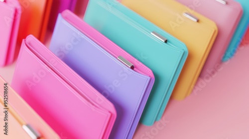 3D render of colorful document filers on a pink background, in a simple and minimalistic style, with a cute cartoon design photo