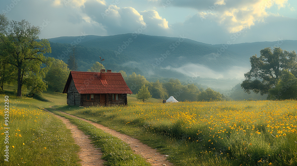 landscape, mountain, house
