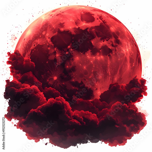 Flat Glossy Blood Moon Background with Clouds concept as A glossy background featuring a blood red moon with dark clouds swirling around it. Perfect for Halloween horror themed advertisements or vampi photo