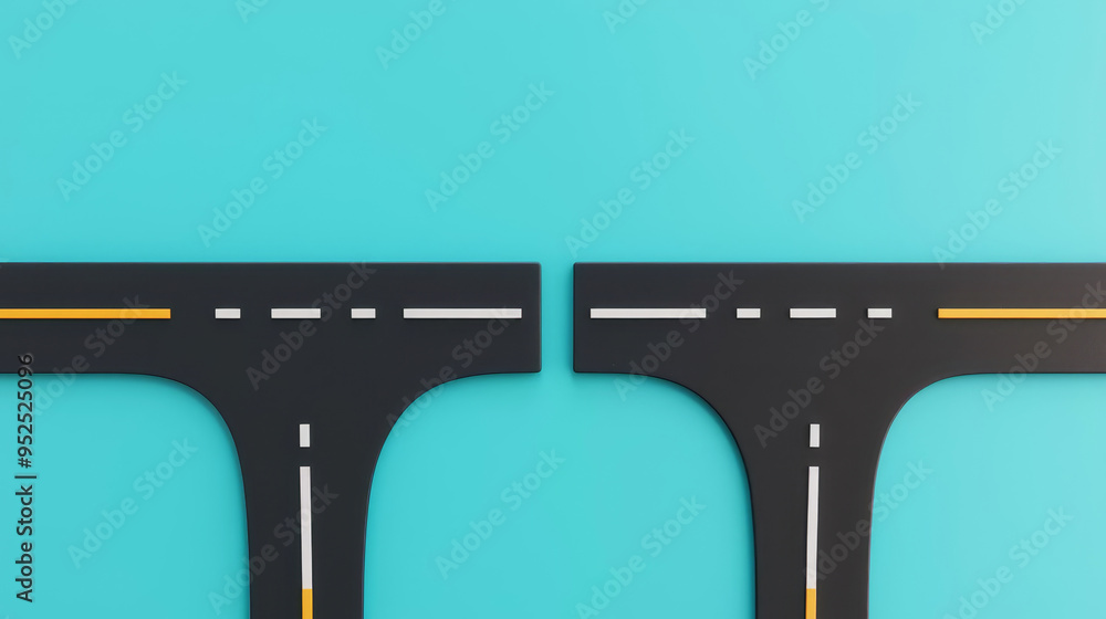 Split road with business signs, competitor paths, 3D illustration Split road with business signs, competitor paths, 3D illustration