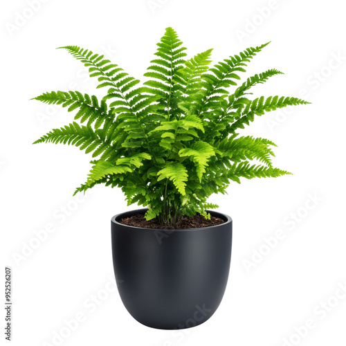 Lush Green Fern Plant in Black Pot