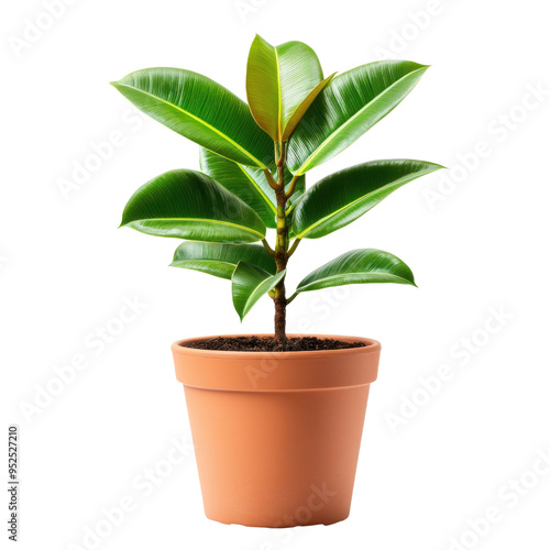 Ficus lyrata plant in brown pot transparent background