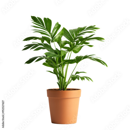 Green Plant in Terracotta Pot Isolated on White Background