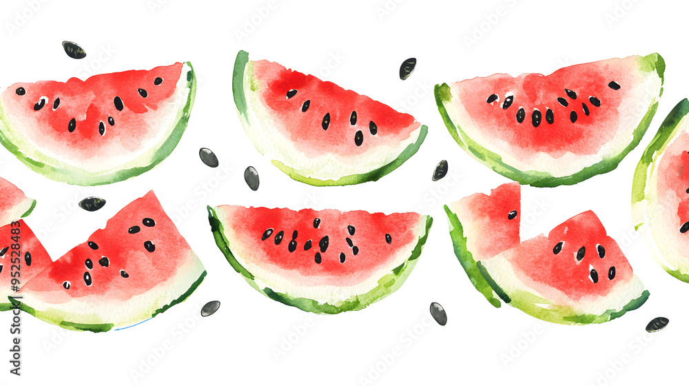 Watercolor Watermelon Slices and Seeds Seamless Pattern Watercolor Watermelon Slices and Seeds Seamless Pattern