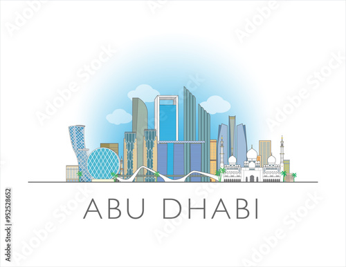 Abu Dhabi UAE cityscape illustration skyline drawing in colour