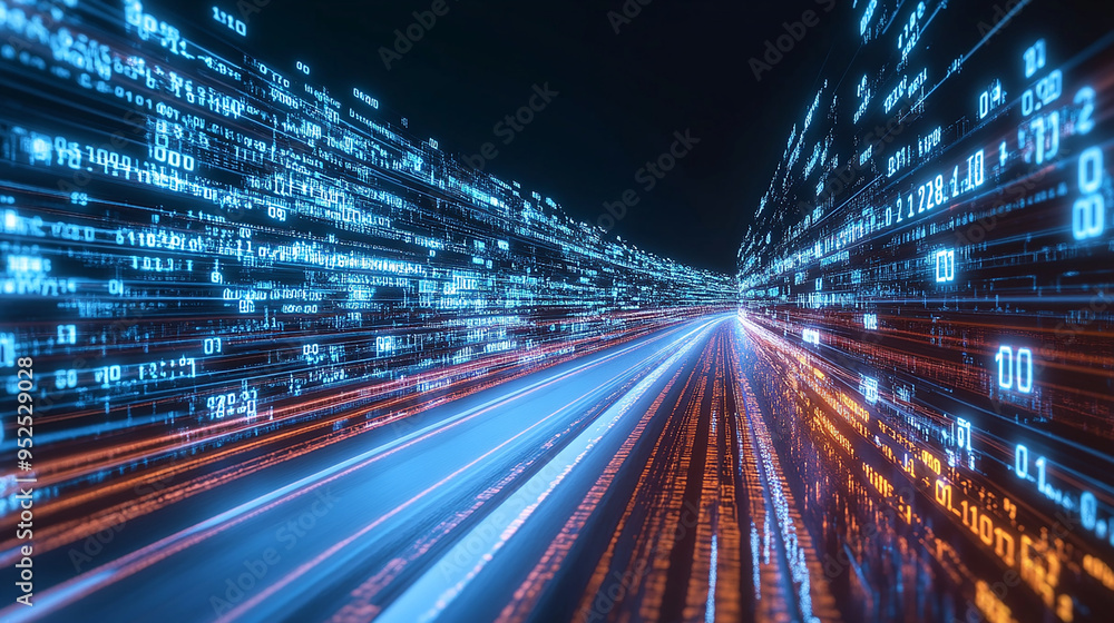 Digital Data Flow on Road with Motion Blur Effect Digital Data Flow on Road with Motion Blur Effect