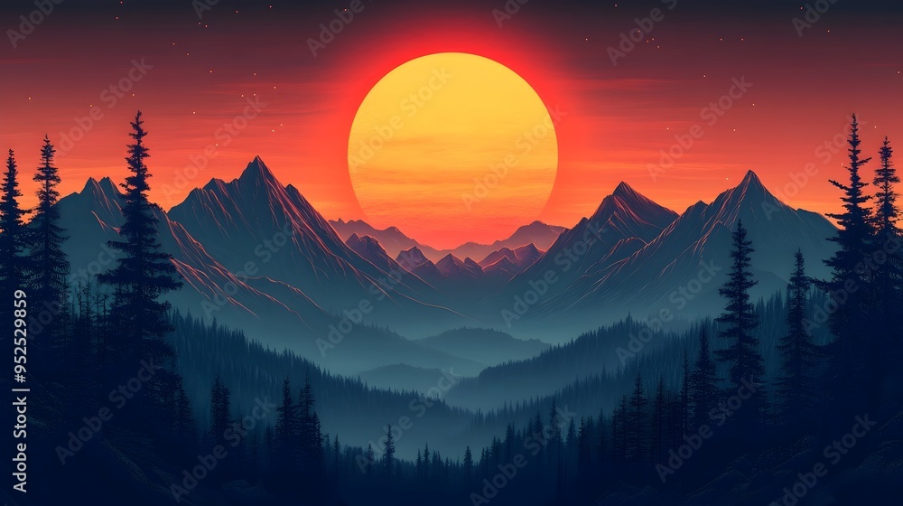 Sunset Glow Over Mountain Range - Twilight Beauty in Nature's Tranquility Sunset Glow Over Mountain Range - Twilight Beauty in Nature's Tranquility