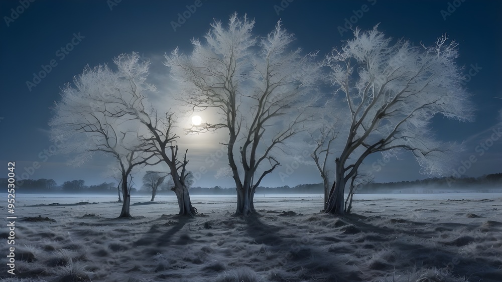 limbs covered in frost beneath a full moon on a calm winter's evening limbs covered in frost beneath a full moon on a calm winter's evening