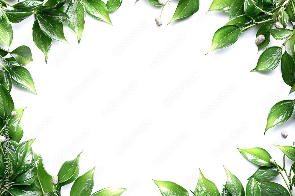 Green Leaves Border on White Background Green Leaves Border on White Background