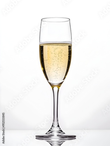 Elegant Champagne Glass with Sparkling Effervescence on Pure White Background