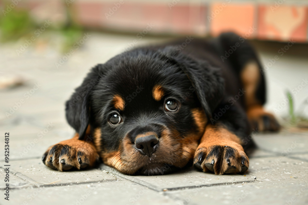 a puppy laying on the ground with its head on its paws a puppy laying on the ground with its head on its paws