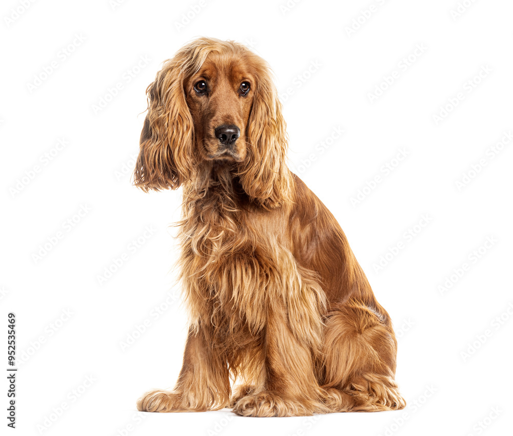 English cocker spaniel dog sitting and looking away on white background English cocker spaniel dog sitting and looking away on white background
