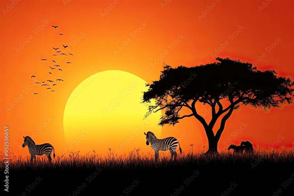 Silhouette of zebras on the African grasslands Silhouette of zebras on the African grasslands