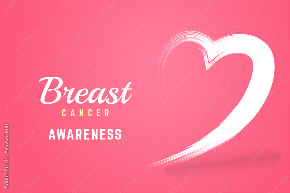 Pink Heart ribbon brush painting style with text Breast cancer awareness on October, gradient pink background is a muted pink Pink Heart ribbon brush painting style with text Breast cancer awareness on October, gradient pink background is a muted pink