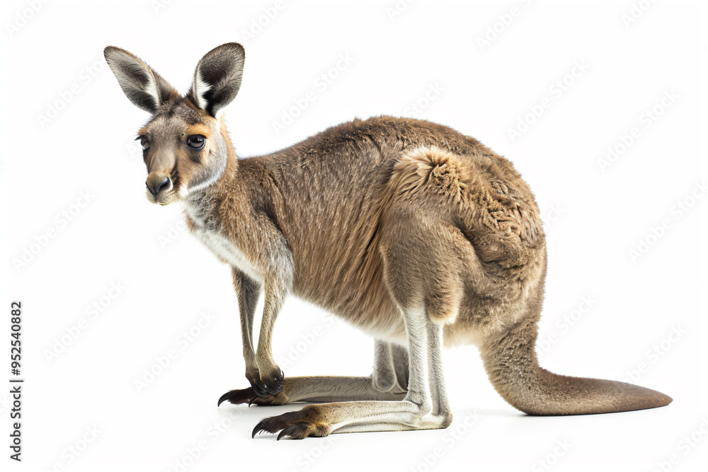 a kangaroo standing on its hind legs with a white background a kangaroo standing on its hind legs with a white background