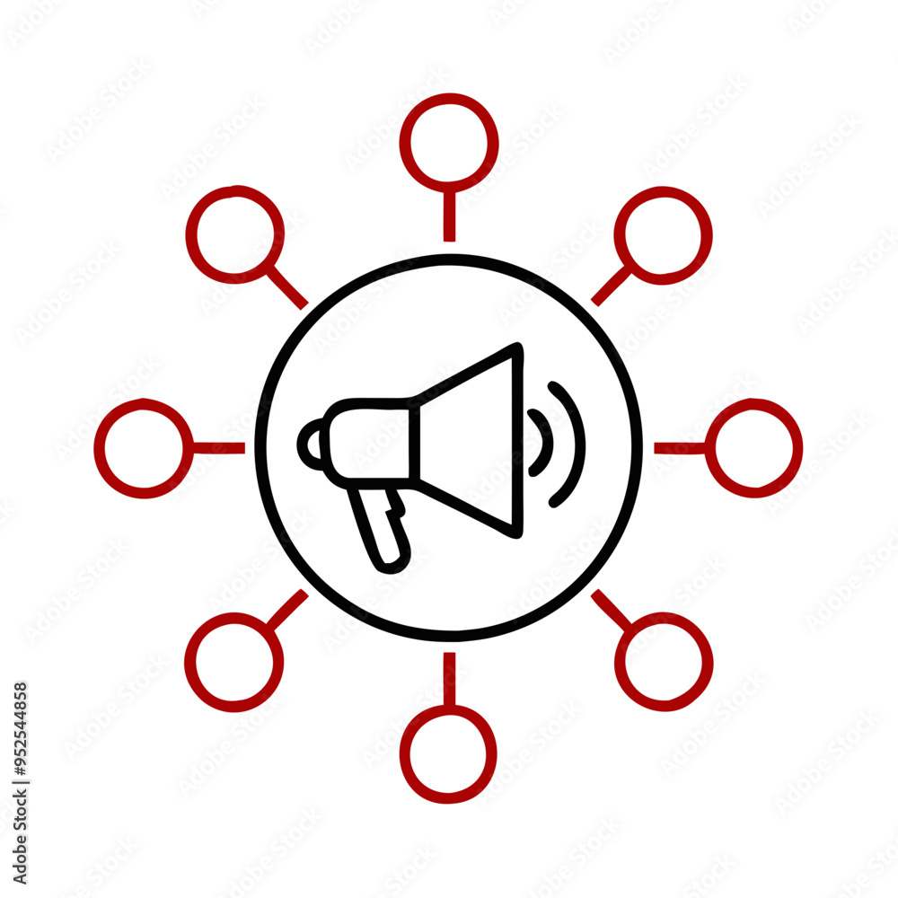 Communication Network Concept with Loudspeaker Icon and Connecting Circles Communication Network Concept with Loudspeaker Icon and Connecting Circles