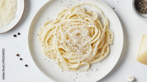 Cacio e Pepe: A simple yet elegant plate of cacio e pepe, a classic Roman pasta dish with a creamy sauce made from pecorino romano cheese and black pepper.