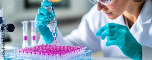 Lab technician performing serial dilutions for cell seeding, experimental setup, cell culture photo