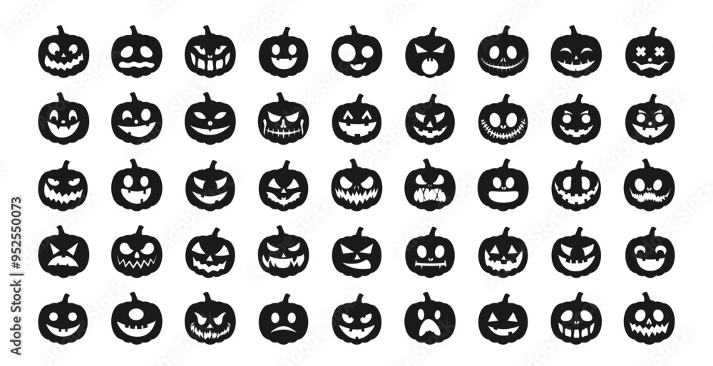 Black Halloween Pumpkin. Big Set pumpkin on white background. The main symbol of the Happy Halloween holiday. Black pumpkin with smile. Vector illustration. Black Halloween Pumpkin. Big Set pumpkin on white background. The main symbol of the Happy Halloween holiday. Black pumpkin with smile. Vector illustration.