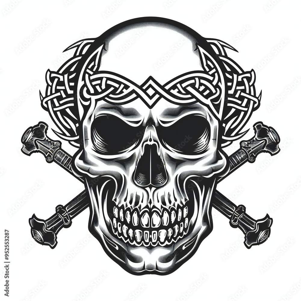 Obraz premium Motorcycle mechanic skull head celtic symbol tattoo flash styles illustration