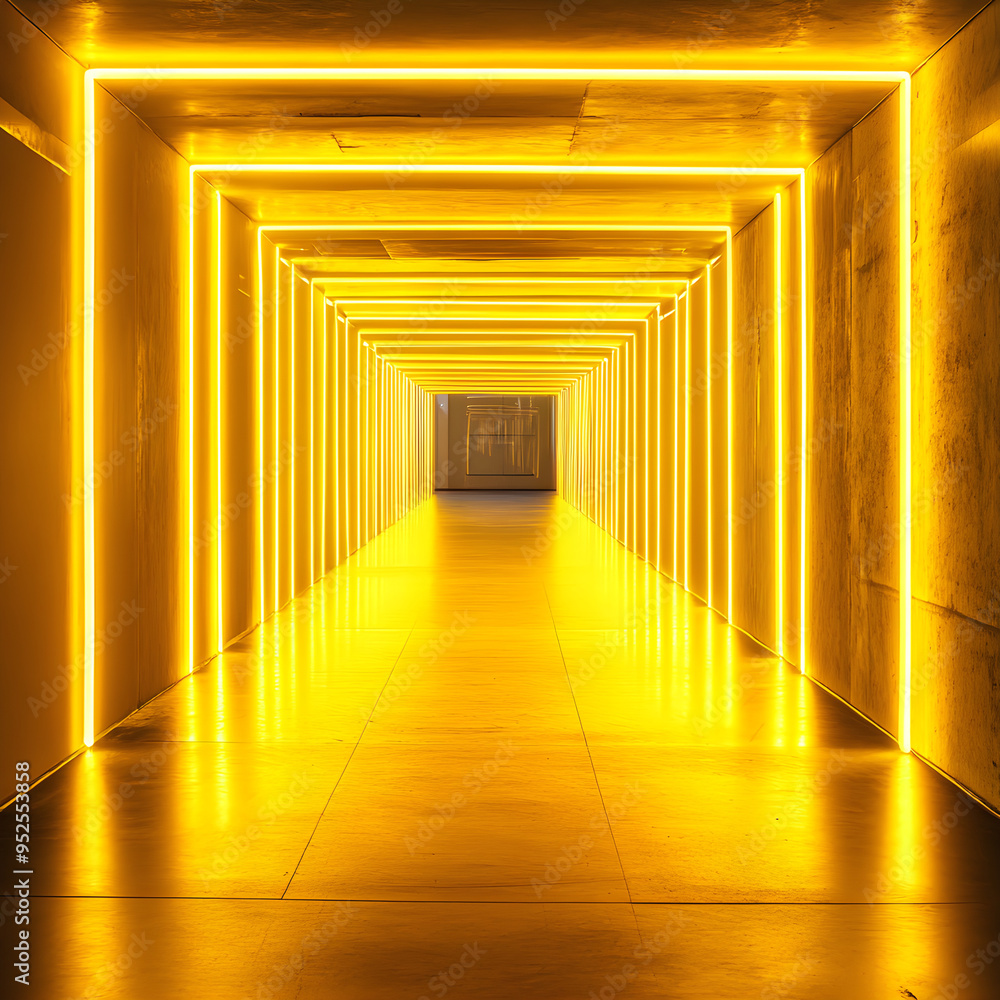 Bright yellow neon hallway glowing with futuristic and vibrant lighting image Bright yellow neon hallway glowing with futuristic and vibrant lighting image