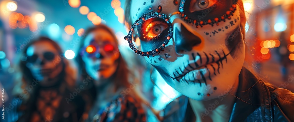 Fototapeta premium A woman with skull makeup at a party.