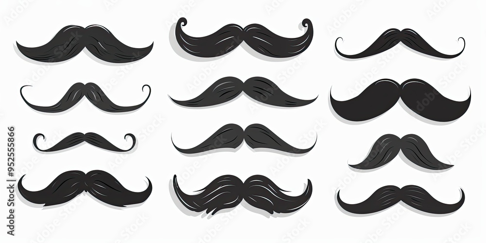 Movember mustache collection in different shapes in flat design isolated on white background