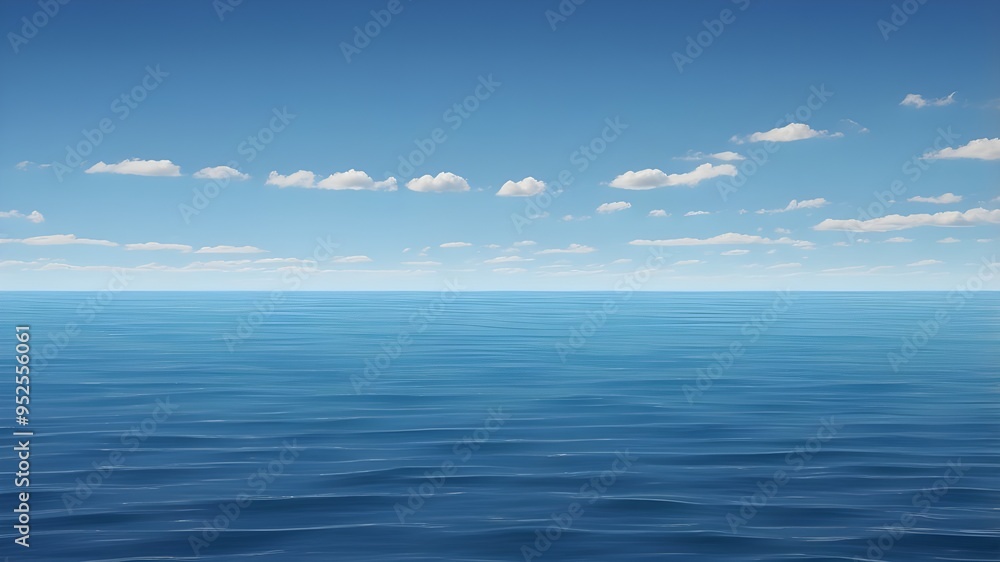A minimalist scene of Deep Blue Sea Under a Clear Sky with Gentle Ripples A minimalist scene of Deep Blue Sea Under a Clear Sky with Gentle Ripples