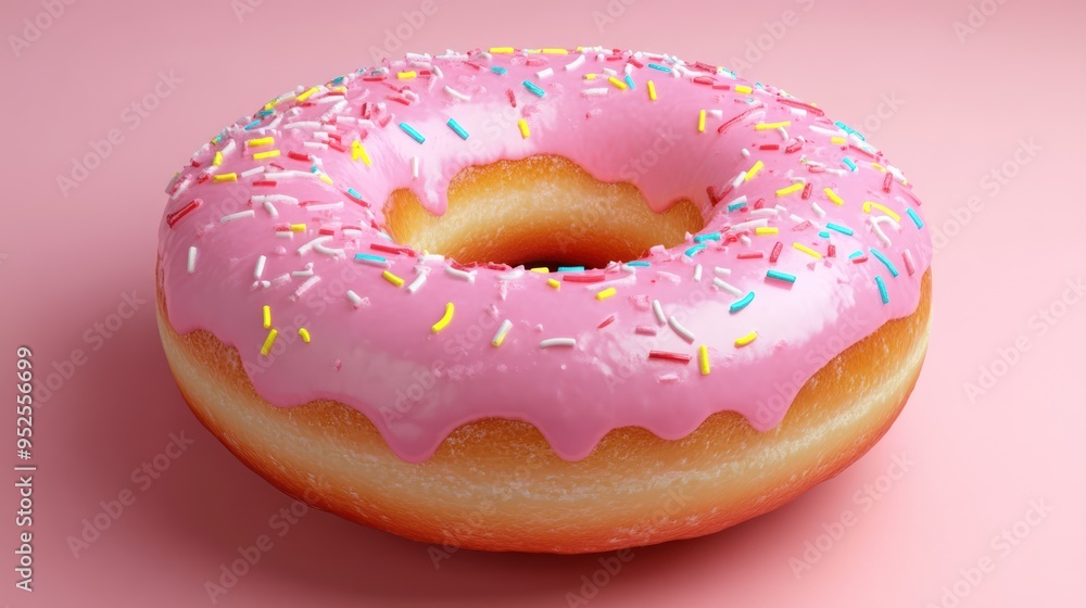 Pink Glazed Donut with Colorful Sprinkles Pink Glazed Donut with Colorful Sprinkles