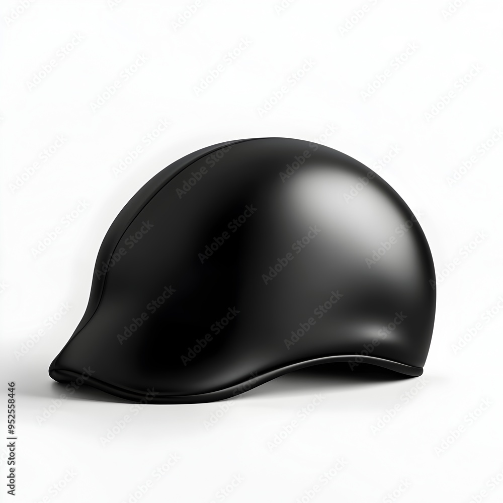 Fototapeta premium Sleek Black Matte Swimming Cap with Aerodynamic Sculptural Design on White Background