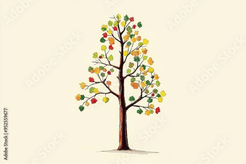 Hand-Drawn Illustration of a Tree with Fall Foliage