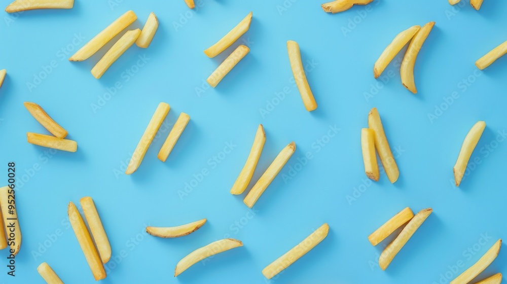 A pattern of french fries, on colorful background A pattern of french fries, on colorful background