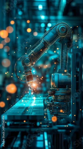 AI Technology for Industrial Applications: Overlay with Improvement Graph Illustrating Enhanced Productivity. Visual Representation of Advanced AI Integration in Industry with Data-Driven Growth and E photo