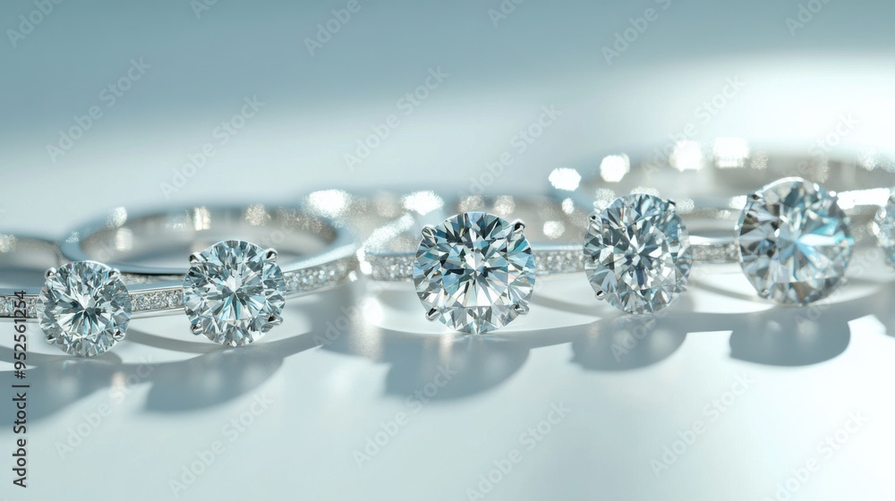 Diamond Rings: A dazzling display of elegant diamond rings with various sizes and settings, captured in a clean and timeless style. Ideal for jewelry retailers, bloggers, and wedding-related content. Diamond Rings: A dazzling display of elegant diamond rings with various sizes and settings, captured in a clean and timeless style. Ideal for jewelry retailers, bloggers, and wedding-related content.
