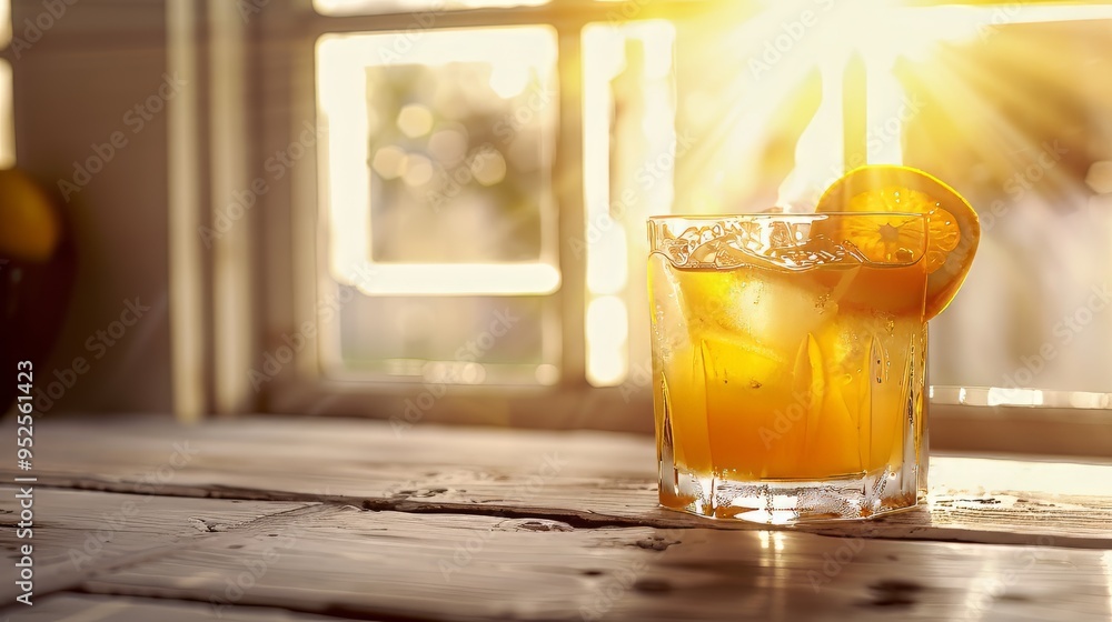 Cocktail on white wooden table, high key light throwing the window Cocktail on white wooden table, high key light throwing the window