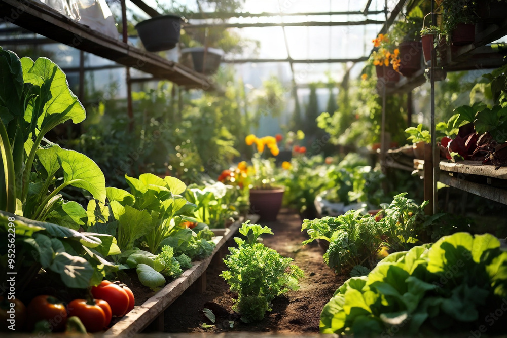 Lush vegetable garden with vibrant green produce Lush vegetable garden with vibrant green produce